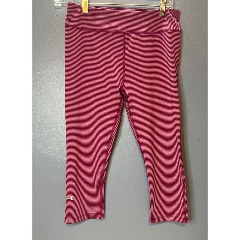 Under Armour HeatGear Compression Leggings Womens Medium Striped Purple  Capris